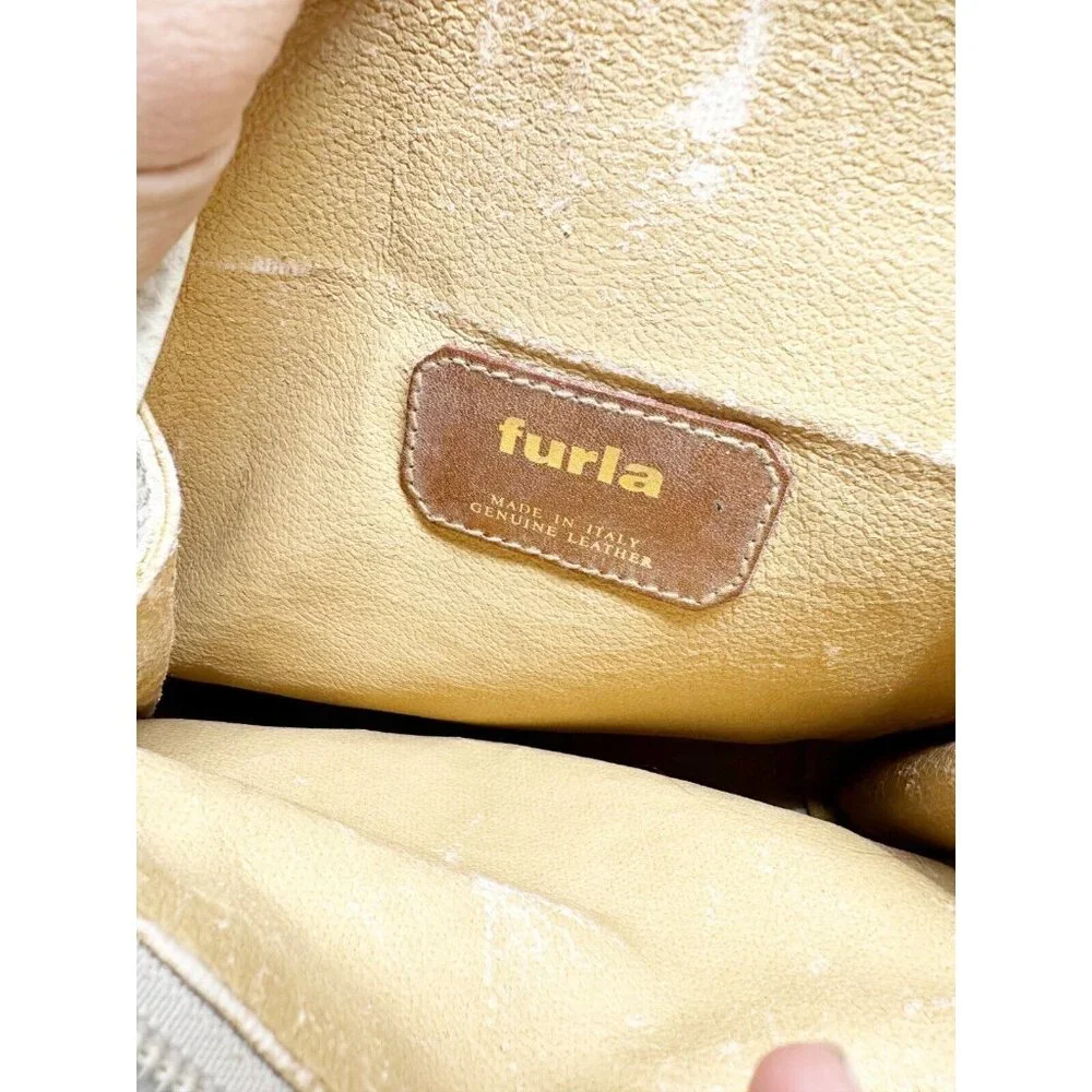 Furla Crossbody Shoulder Bag Purse Pebbled Leather‎ Made In Italy Ivory Small